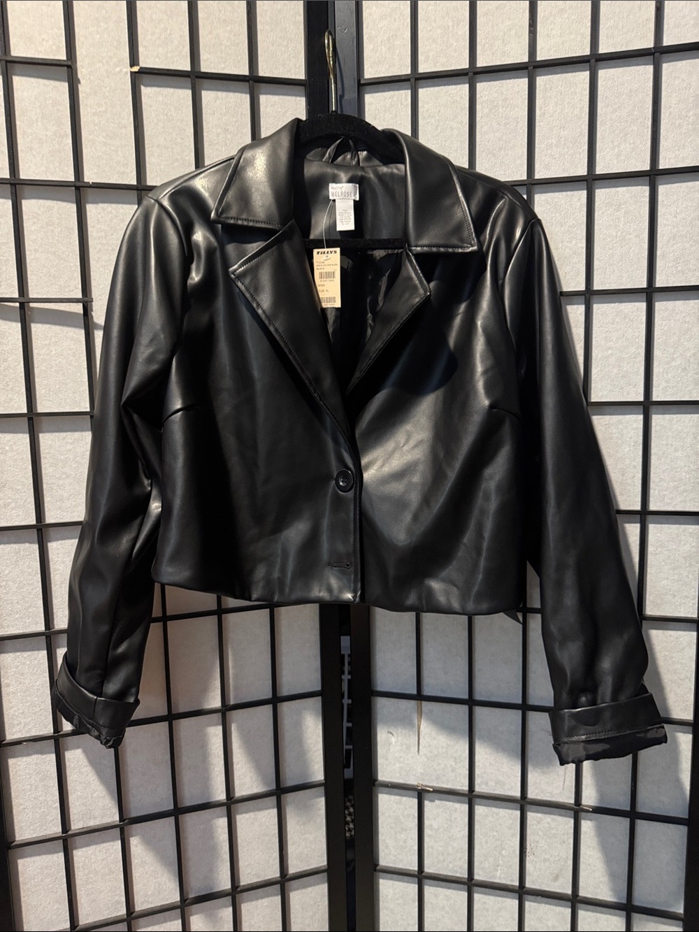 Tillys Black Women's PU Crop Blazer -NWT